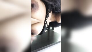 I hide in the washroom and film my cute body, breasts, snatch for my lover in the bath