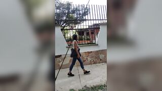 My girlfriend has the Lush toy inserted in her cunt and we are walking down the street and I'm rec