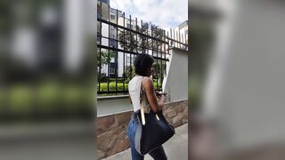 My girlfriend has the Lush toy inserted in her cunt and we are walking down the street and I'm rec