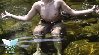 gorgeous blond is seen swimming alone undressed and warms up facial in the face