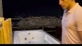 In the jacuzzi, touching my thick and hard rod for u I give u all my milk on your butt cheeks