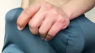 Sexy dude in green spandex teases cock print