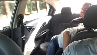 sexually excited pair screw in the uber car.