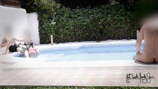 Having pleasure in a pool of a swinger club!!