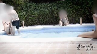 Having pleasure in a pool of a swinger club!!