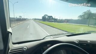 Sexy nude cutie on the road a sex toy in her vagina and cumming inside the truck