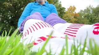 foot worship nude and in socks in public outdoor