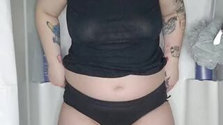 Shower disrobe tease and pissing myself