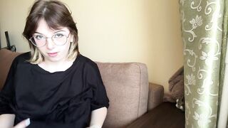 Impressive brunette hair in a t-shirt shows off her lush boobs