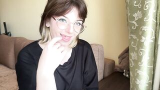 Impressive brunette hair in a t-shirt shows off her lush boobs