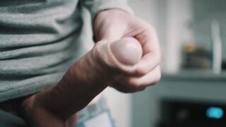 White uncut knob palpitating cum in 4K