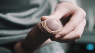 White uncut knob palpitating cum in 4K