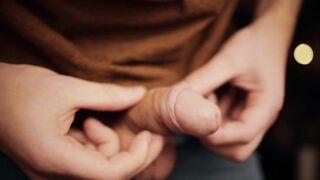 hunk with a large knob playing with his foreskin in 4K