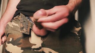 Masturbating my uncut shlong in camo panties