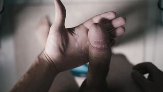 Cinematic POV 4K boy masturbation. Large white uncut penis