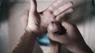 Cinematic POV 4K boy masturbation. Large white uncut penis