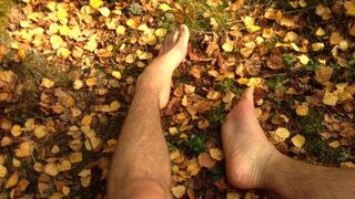 hunk with a large weenie discharges three streams of cum in the forest