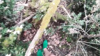 stripped in the wood, walk in the brambles near road