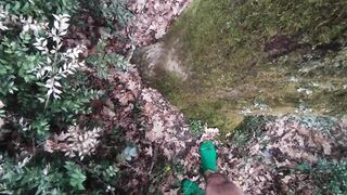 stripped in the wood, walk in the brambles near road