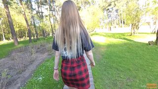 Nasty hotty in miniskirt no pants flashing in the park (public upskirt)