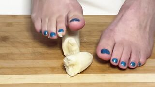Bawdy play with a banana underneath my feet