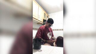 stepsister lets herself be caught in the kitchen of my abode.