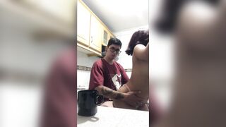 stepsister lets herself be caught in the kitchen of my abode.