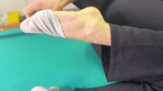 Barefeet mouth job on the pool table