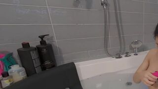 Solo brunette hair Cinderella plays with a sextoy in the washroom in 4K.