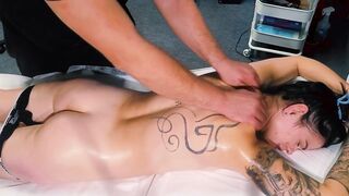 The KINKY masseur pushes the limitations of the massage, gives her a toy and puts his cock in her throat
