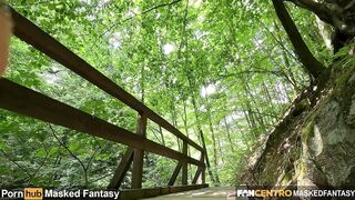 Upskirt no Pants but Ass Plug Flashing in the Woods after Pee with wide widen legs