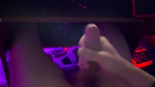 Wanking underneath neon lights and having a wonderful climax