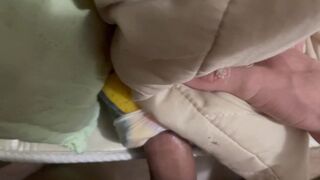 Banging a homemade toy instead of a cutie. Cum in her twat.