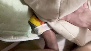 Banging a homemade toy instead of a cutie. Cum in her twat.