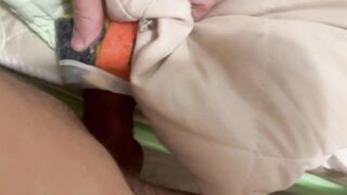 Banging a homemade toy instead of a cutie. Cum in her twat.