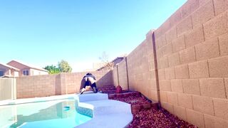 By the pool awaiting