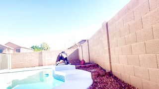 By the pool awaiting