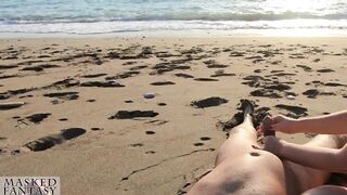 PUBLIC BEACH TUGJOB: Angel in Bikini makes him get a massive ejaculation at the beach