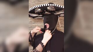 Milking the bound Mexican Cowboy on his saddle with intensive post climax dick head treatment
