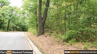 hot leisure - hiking in the forest turns into quick snatch masturbation and a large cum load