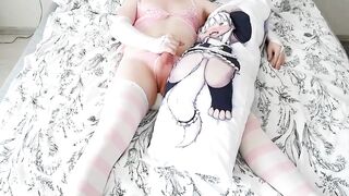 solo hunk in chicks underware masturbation with hentai bodypillow