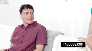 Breasty stepmommy taking care of her stepson's hard rod