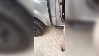 Streetwalker shows off her constricted butt previous to taking a dong in public