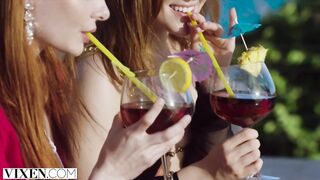 VIXEN Beautiful redheads tempt bartender during the time that on vacation