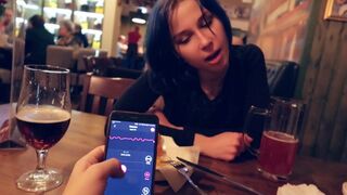 I took control of my stepsister's dildo in the bar and brought her to climax.