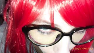 Wicked redhead giving oral sex - CUM ON GLASSES POV