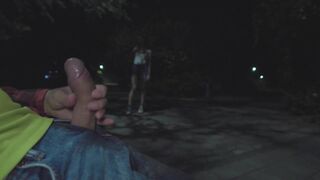DICKFLASH in Night Park: Stranger teen can't resist and makes me cum