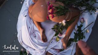 Servitude on the balcony! Hard sex and flower slaps - Amateur Pair LeoLulu