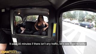 Fake Taxi Aussie body builder Aubrey Ebony gets her large breasts sucked