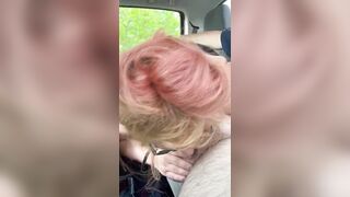 Streetwalker with glasses deepthroats a rod then sucks off each drop of cum after a chap cums in her throat